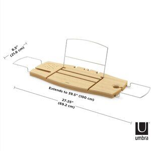 Bamboo Bathtub Tray Caddy--Fits 27.5"-39" Wide Tubs